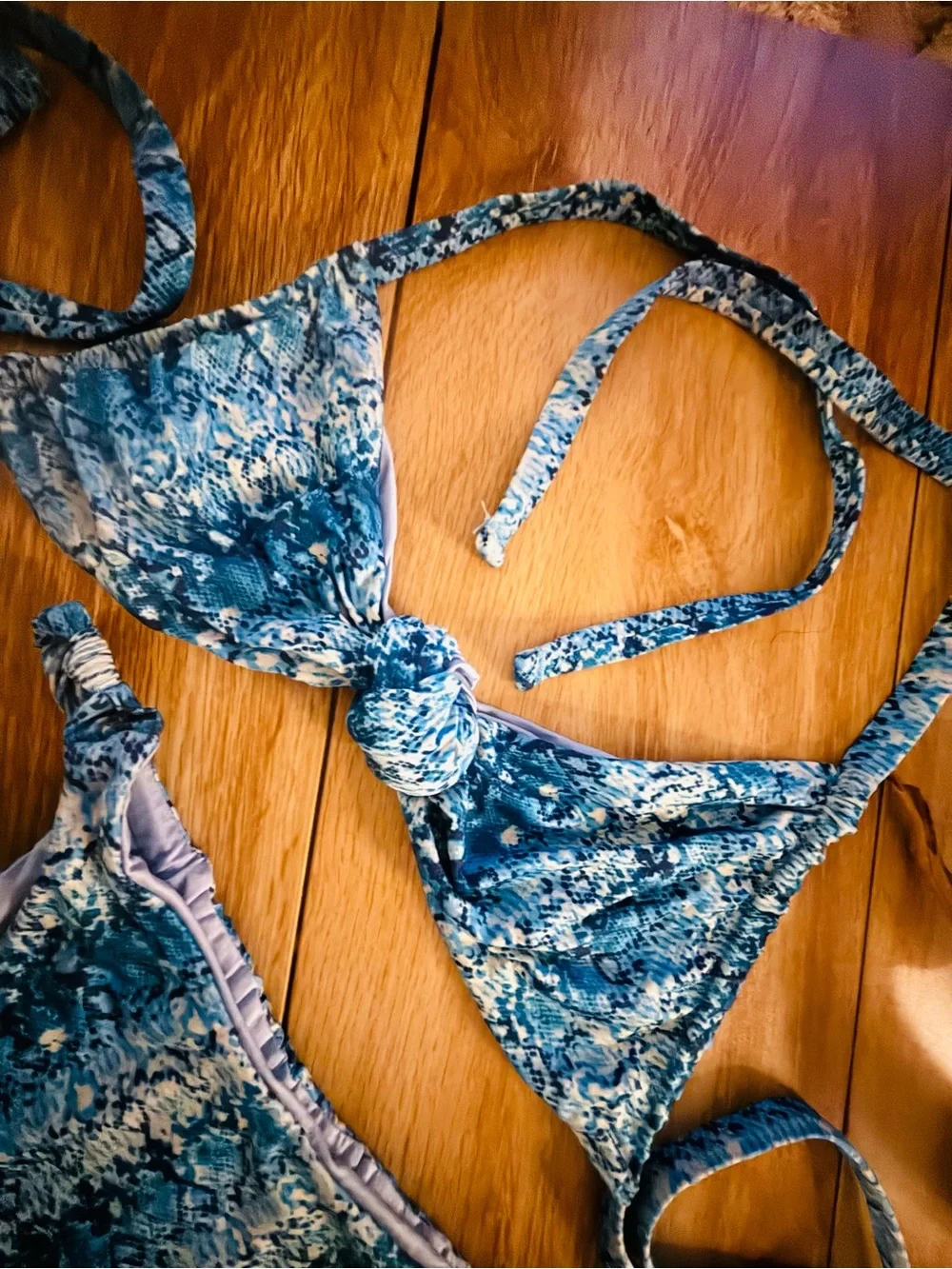 Frankie's Bikinis Blue Patterned Triangle Bikini Set